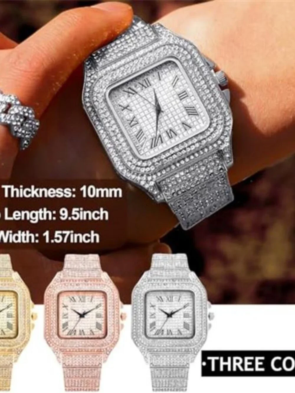 Diamond Iced Out Watch CZ Gold Plated 40mm Width Roman Numerals Dial